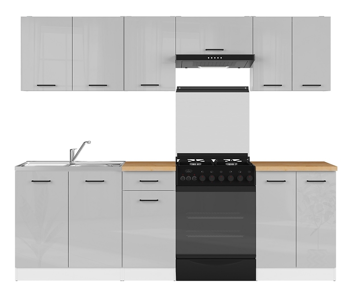 Komplet kuchenny Junona Line 240 cm jasny szary połysk z blatem