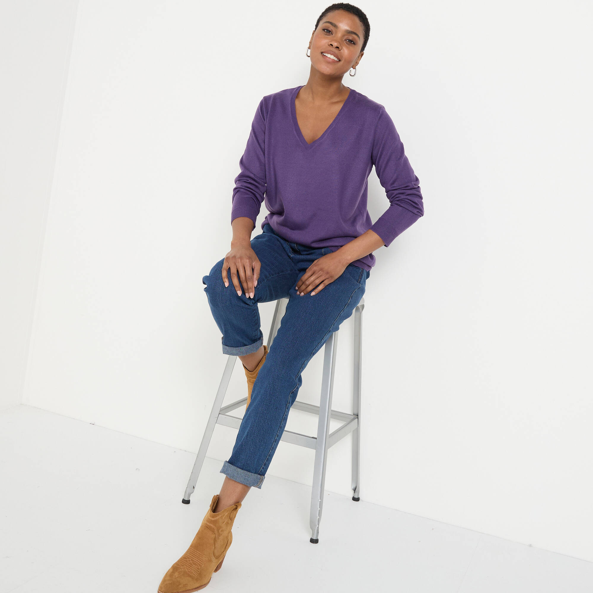 Pull col V, toucher doux