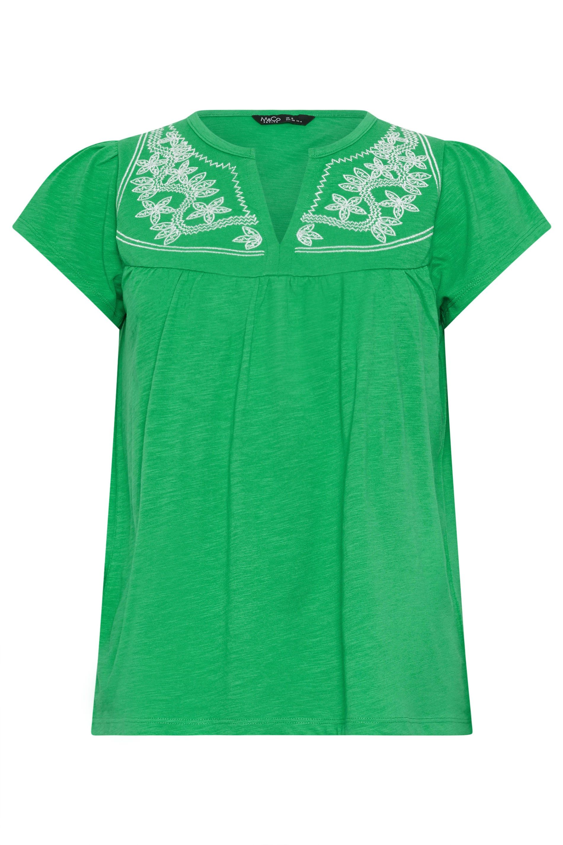 M&Co Petite Embroidered Frill Sleeve Top