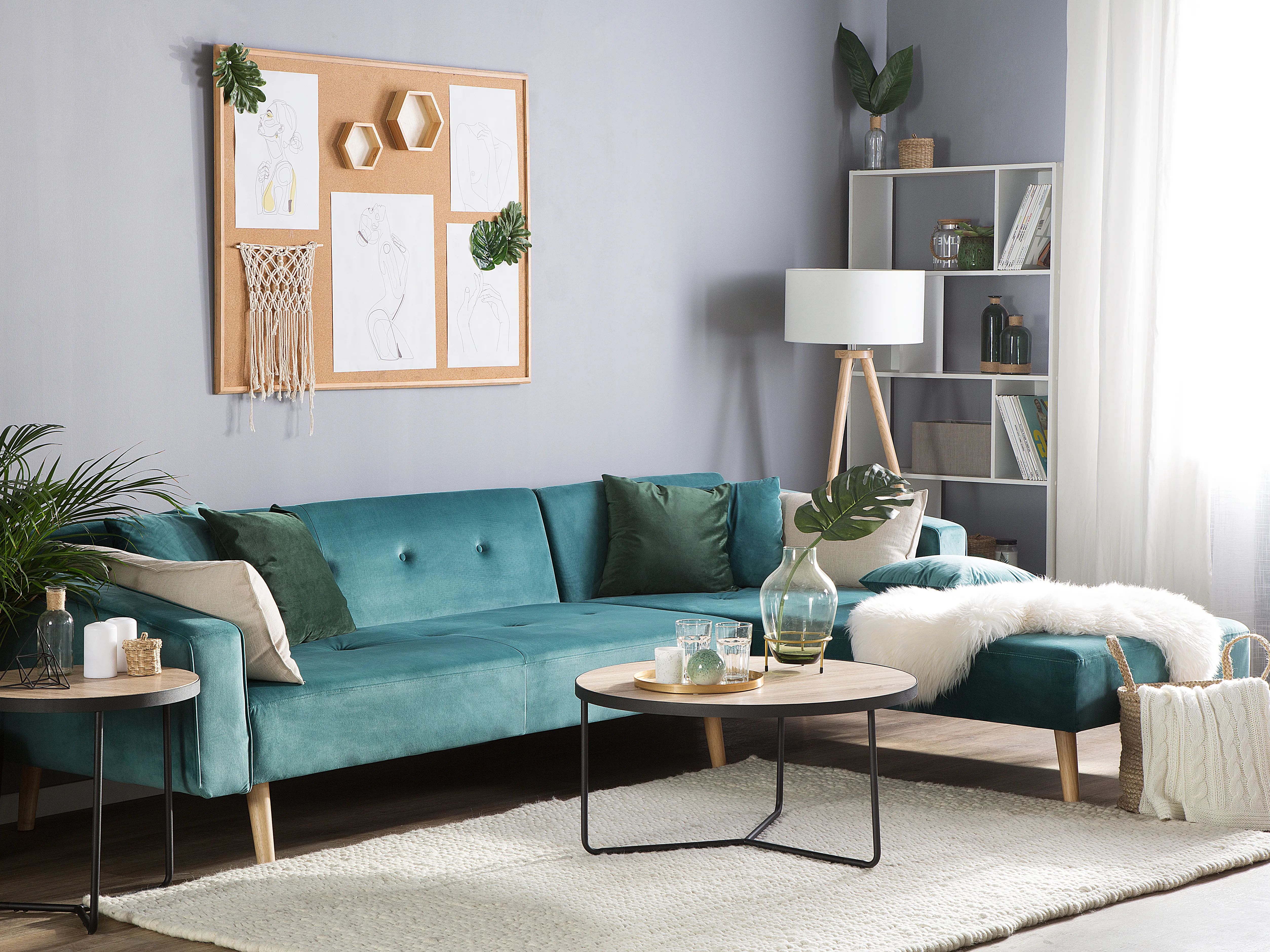 Corner Sofa Bed 4 Seater VADSO Velvet Emerald Green Left Hand