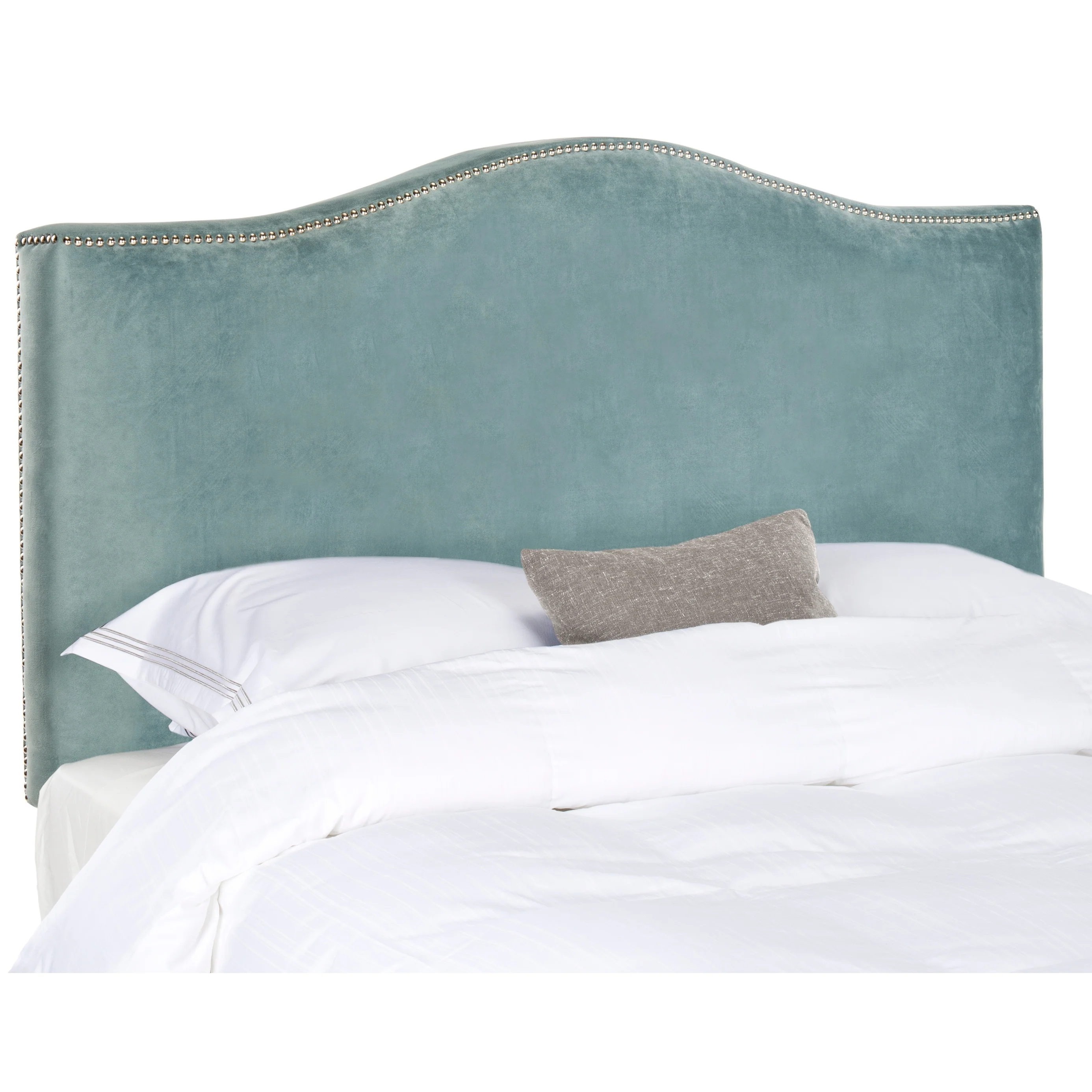 SAFAVIEH Ashlee Arctic Grey Upholstered Headboard - Silver Nailhead (King)