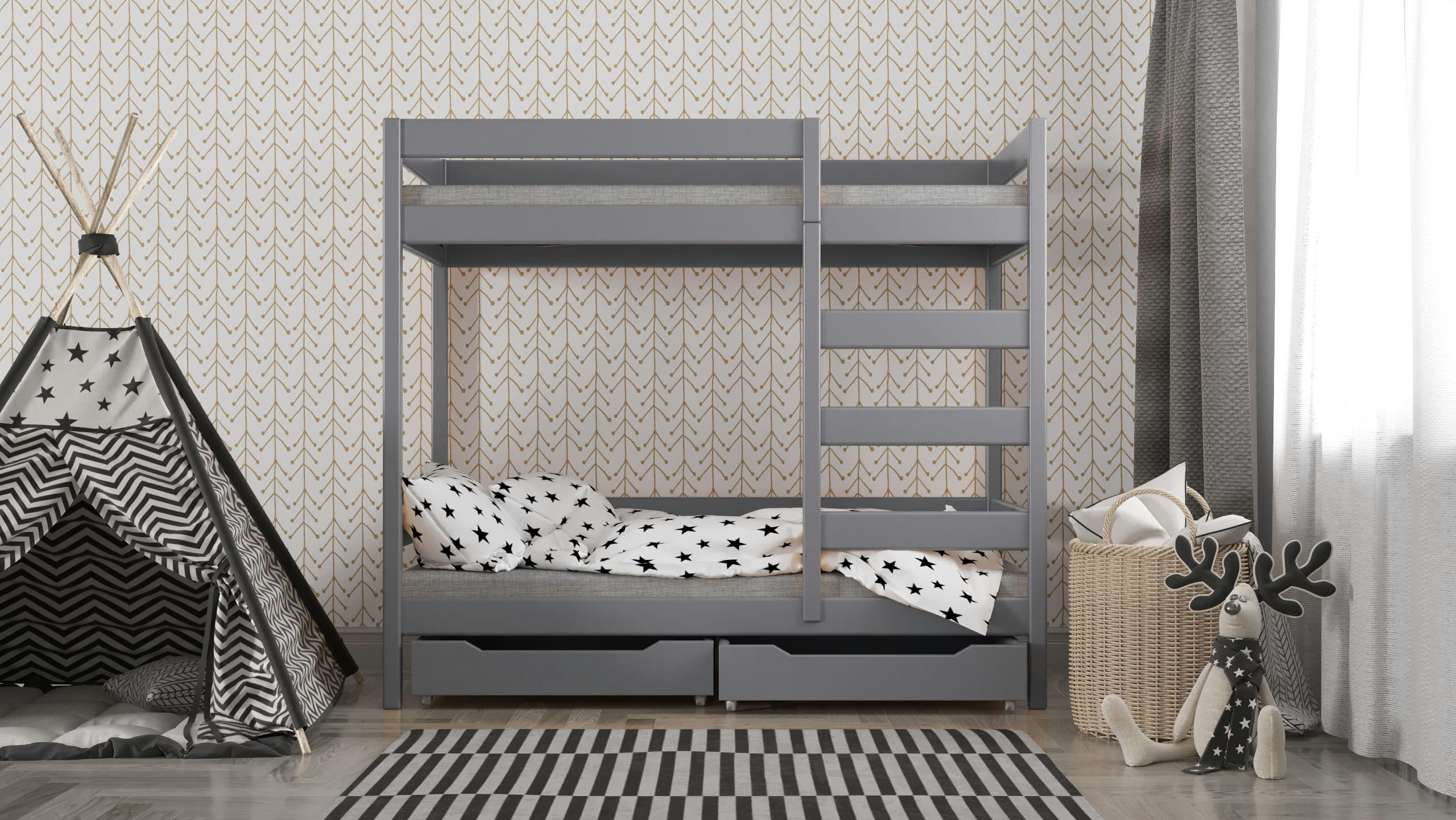 - Lit superposé en pin massif 180x80 gris