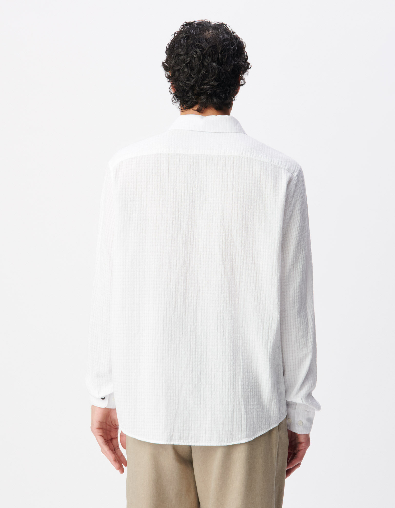 Chemise regular blanche armurée relief carreaux Homme