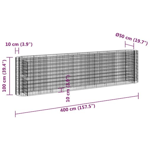 NNEVL Gabion Raised Bed Galvanised Iron 400x50x100 cm
