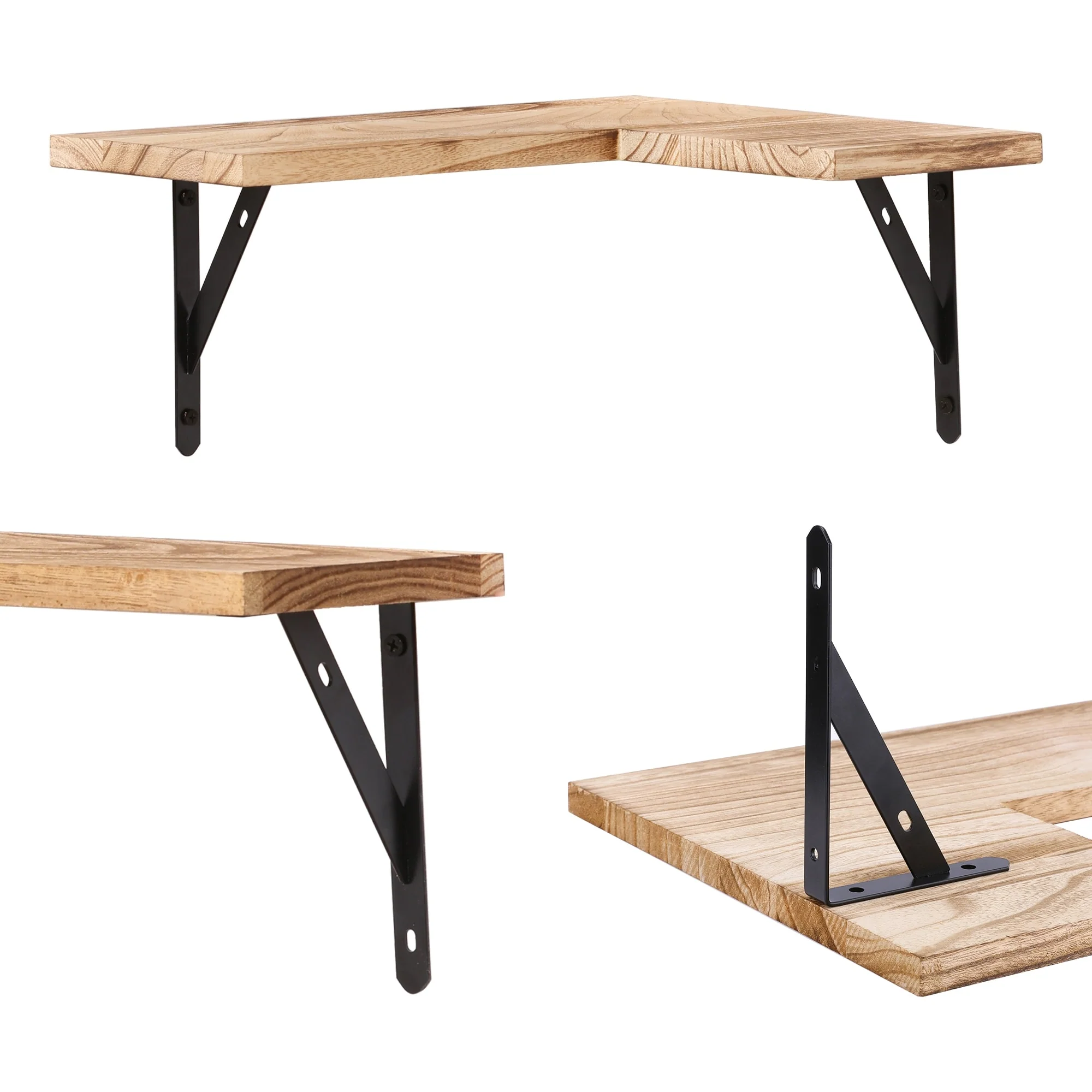 Wood Floating Shelves Set of 2, Wall Mounted Shelves for Bathroom Bedroom Living Room, and Kitchen Wall Decor 15.7*11.4in