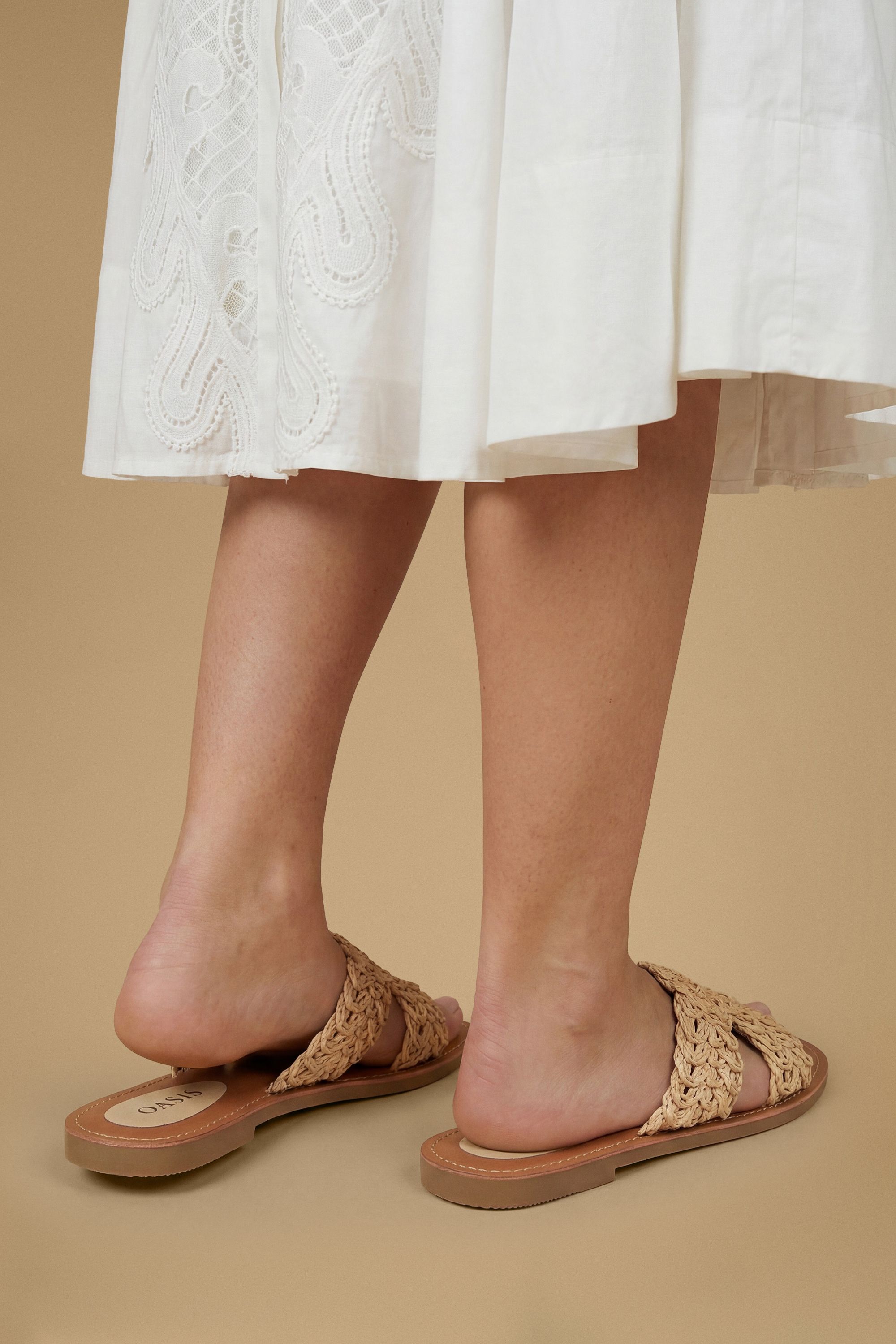 Oasis Madaline Faux Leather Crotchet Mule Flat Sandals