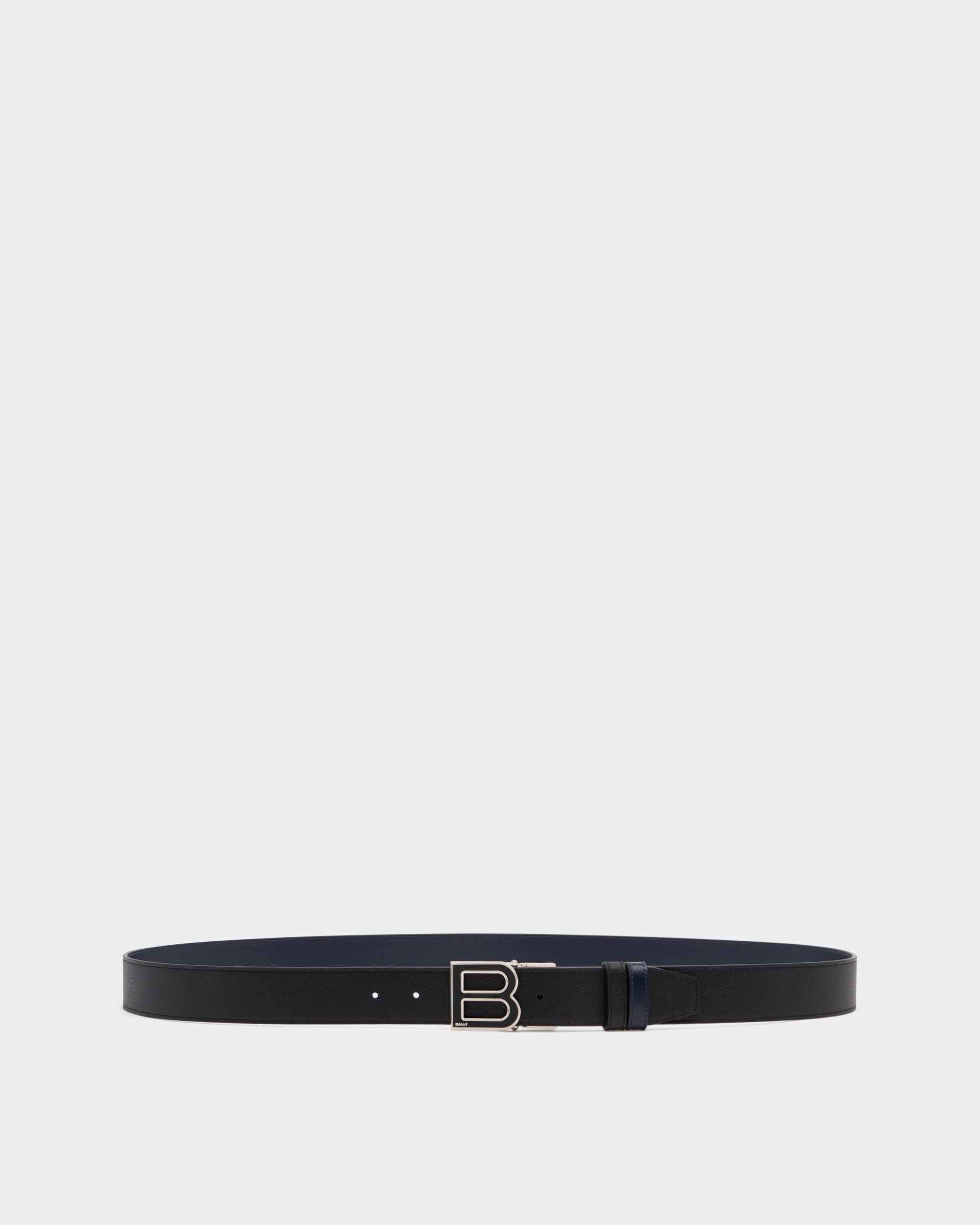 Verstellbarer 35 mm Breiter B Logo Wendegürtel Aus Leder In Schwarz Und Navy Blue