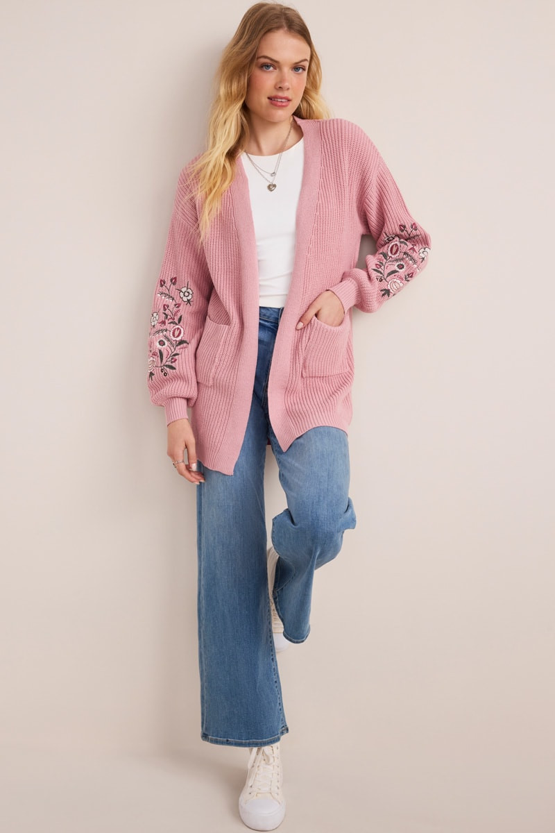 Monica Floral Embroidered Long Cardigan