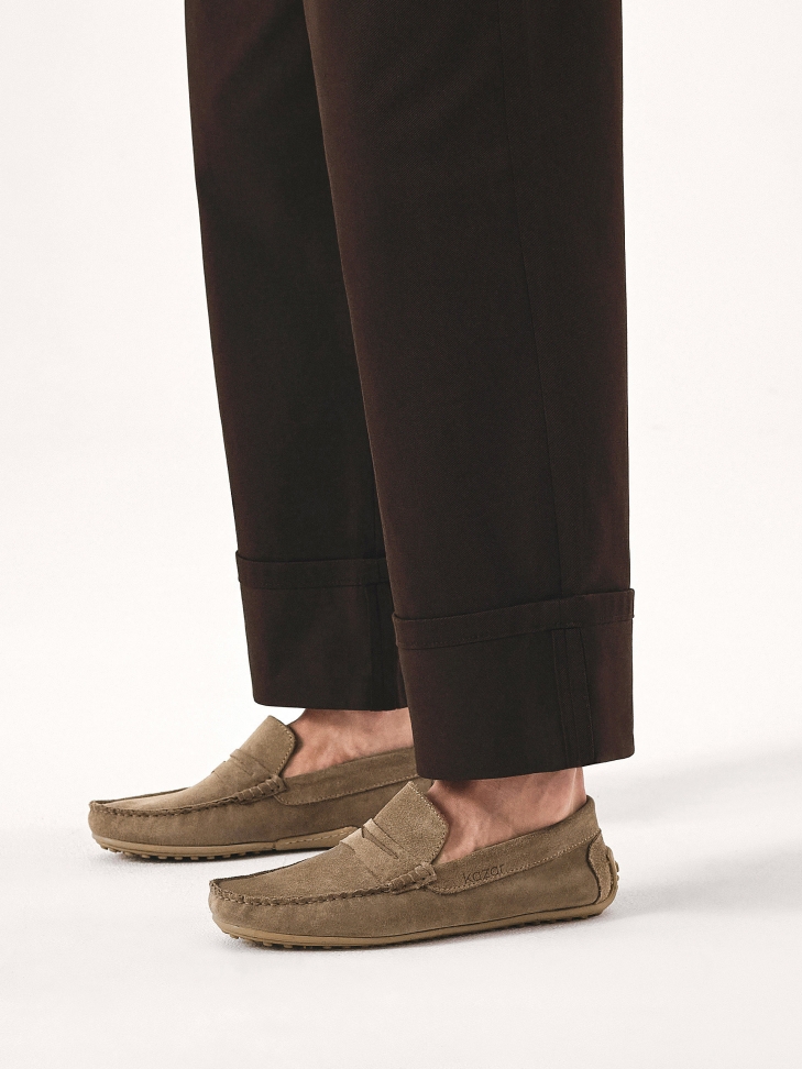 U-stitched suede moccasins