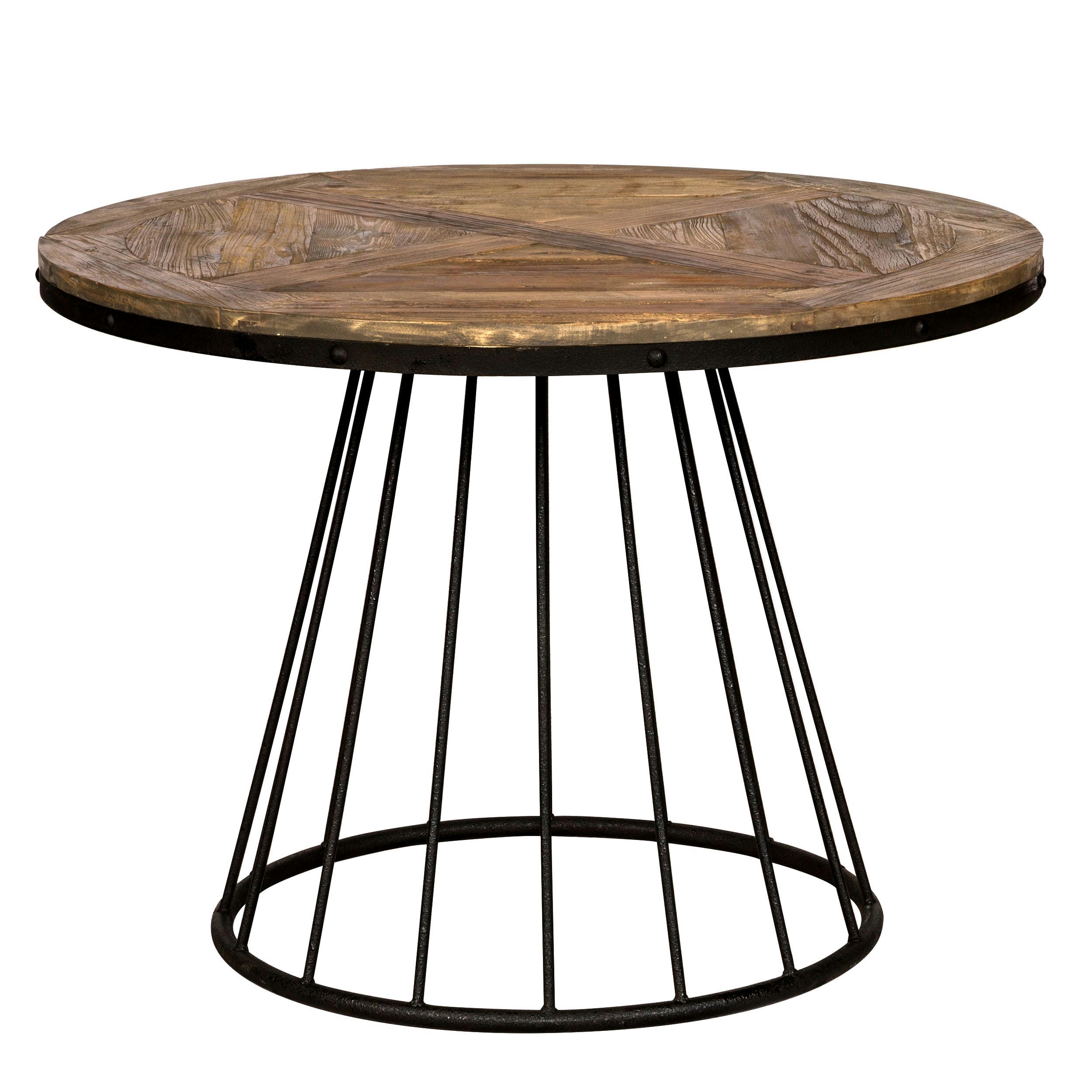 PRALUS - Table ronde 5 personnes en bois de cèdre et pied en métal D110 cm