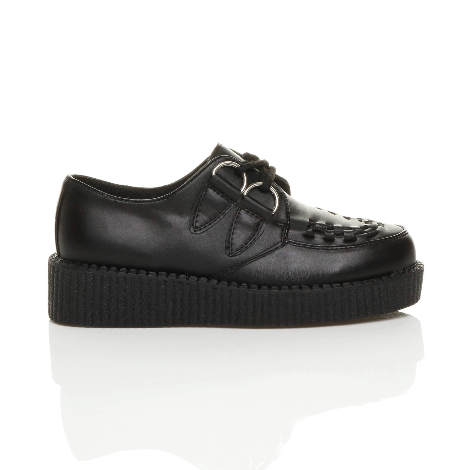 AJVANI Low Wedge Heel Brothel Creepers Faux Leather Lace Up Shoes