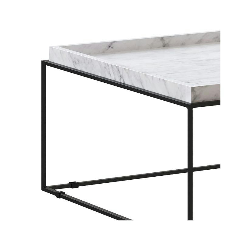 KOUKI - Table basse carrée en marbre blanc et métal 77 cm