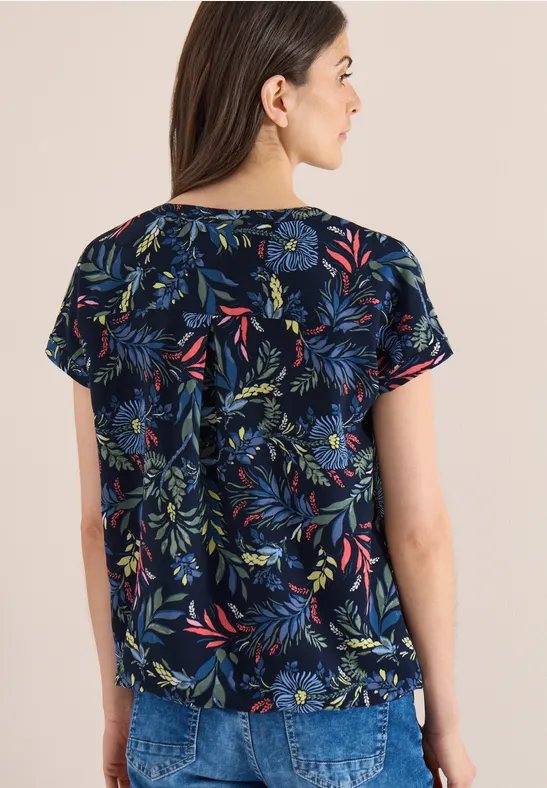 Bluse mit Split Neck und Print