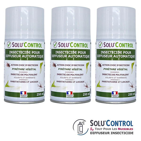 3 Aérosols 250 ml au Pyrèthre Végétal - Compatible Diffuseur Automatique - Action Choc Contre Volants et Rampants