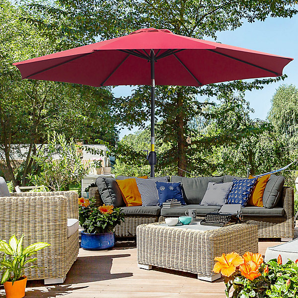 Parasol en métal rond polyester 180g/m² manivelle inclinable dia. 3 x 2,45H m