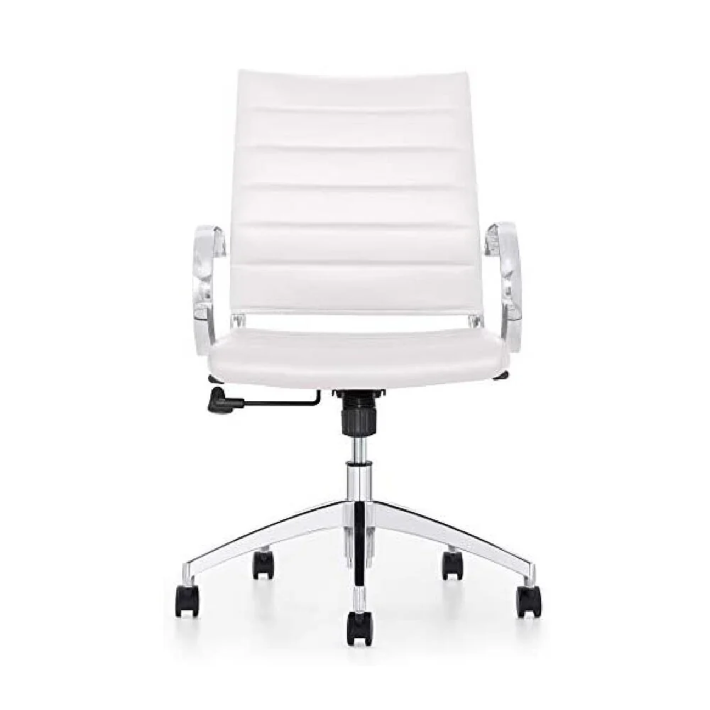 GM Seating Ribbed Mid-Back Desk Chair Chrome Frame, Task Chair, Home Office Chair, Conference Chair (White & Chrome)