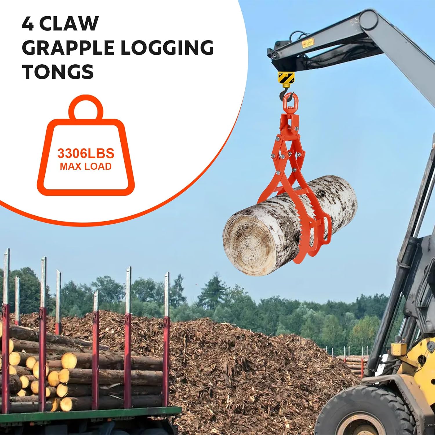 36 Inch Log Lifting Tongs, Heavy Duty Steel Swivel Dragging Tongs, 4 Claw Log Grabber Hook with Operating Handle, 3306LBS Capacity Upgraded Timber Claw Hook for Tractor ATVs Trucks Accessories