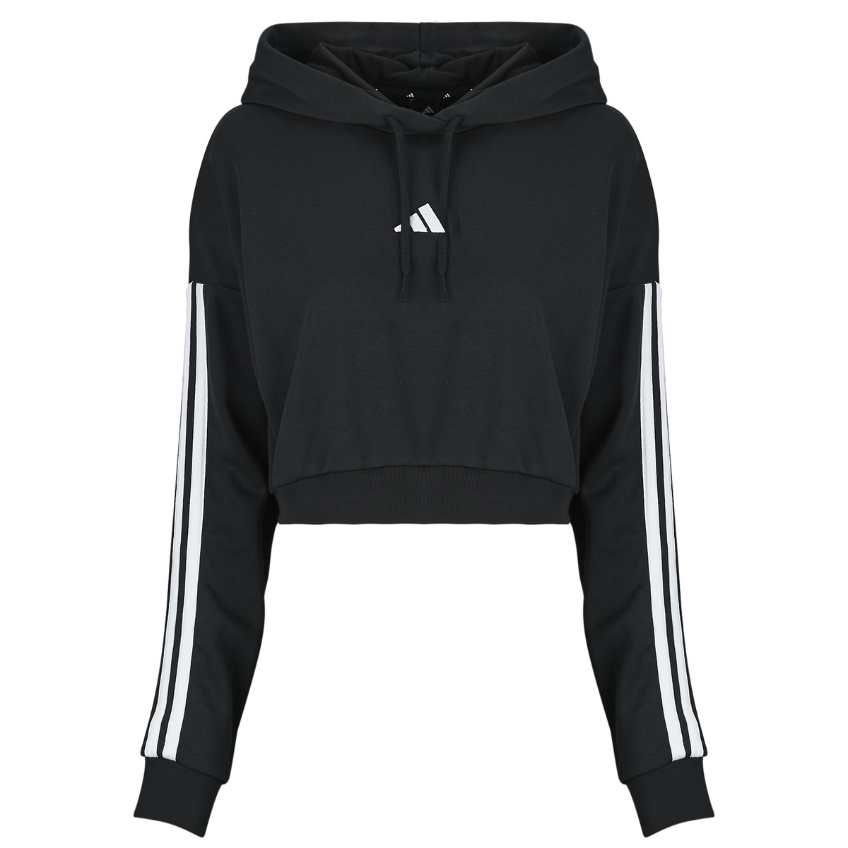 adidas - Essentials 3-Stripes French Terry Crop Hoodie - Black / White