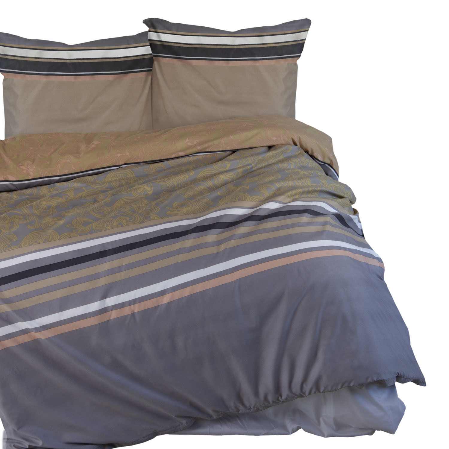 Pościel z mikrofibry 160x200 szara złota glamour ornamenty pasy