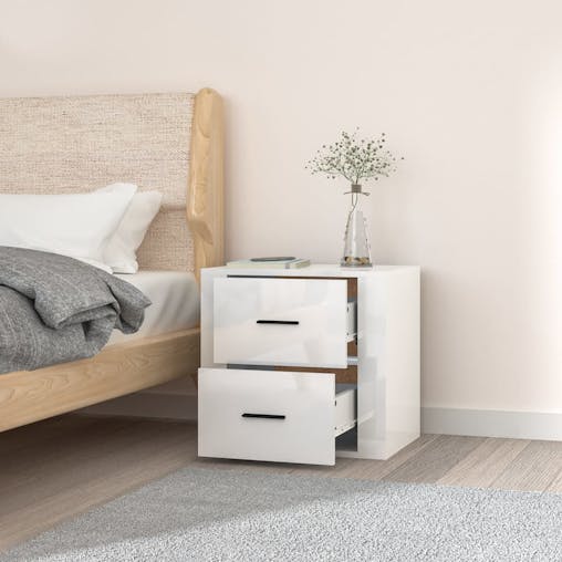 NNEVL Wall-mounted Bedside Cabinet High Gloss White 50x36x47 cm