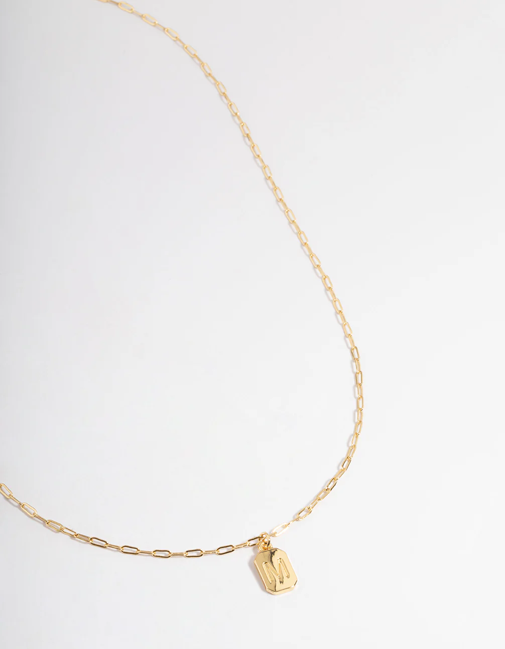 Gold Plated Letter M Rectangle Pendant  Necklace