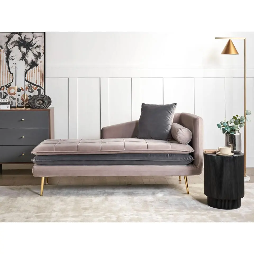 GONESSE - Chaise longue - Taupe - Rechtszijdig - Fluweel