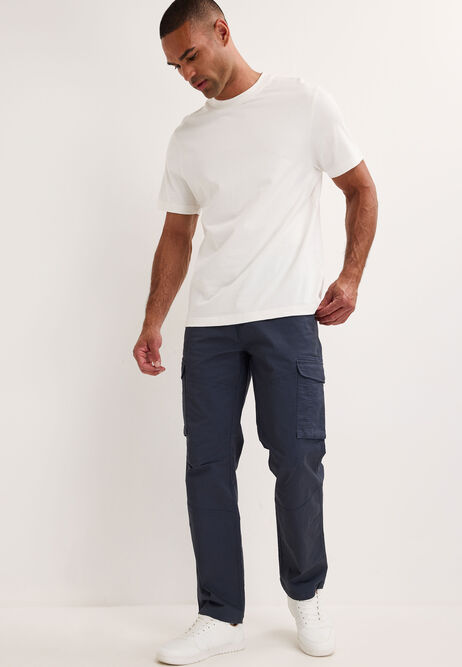 Mens Dark Blue Cargo Straight Leg Trousers