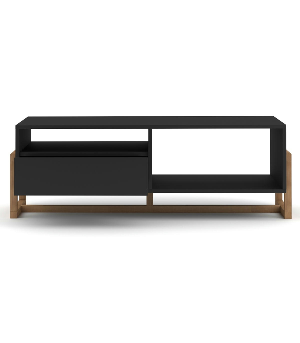 OSLO - Table basse 2 niches 1 tiroir avec pieds en hêtre L119 cm