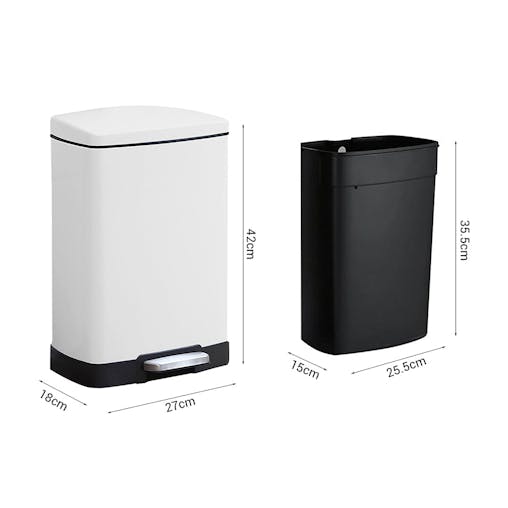 SOGA 2-Pack 12L White Stainless Steel Foot Pedal Trash Bin