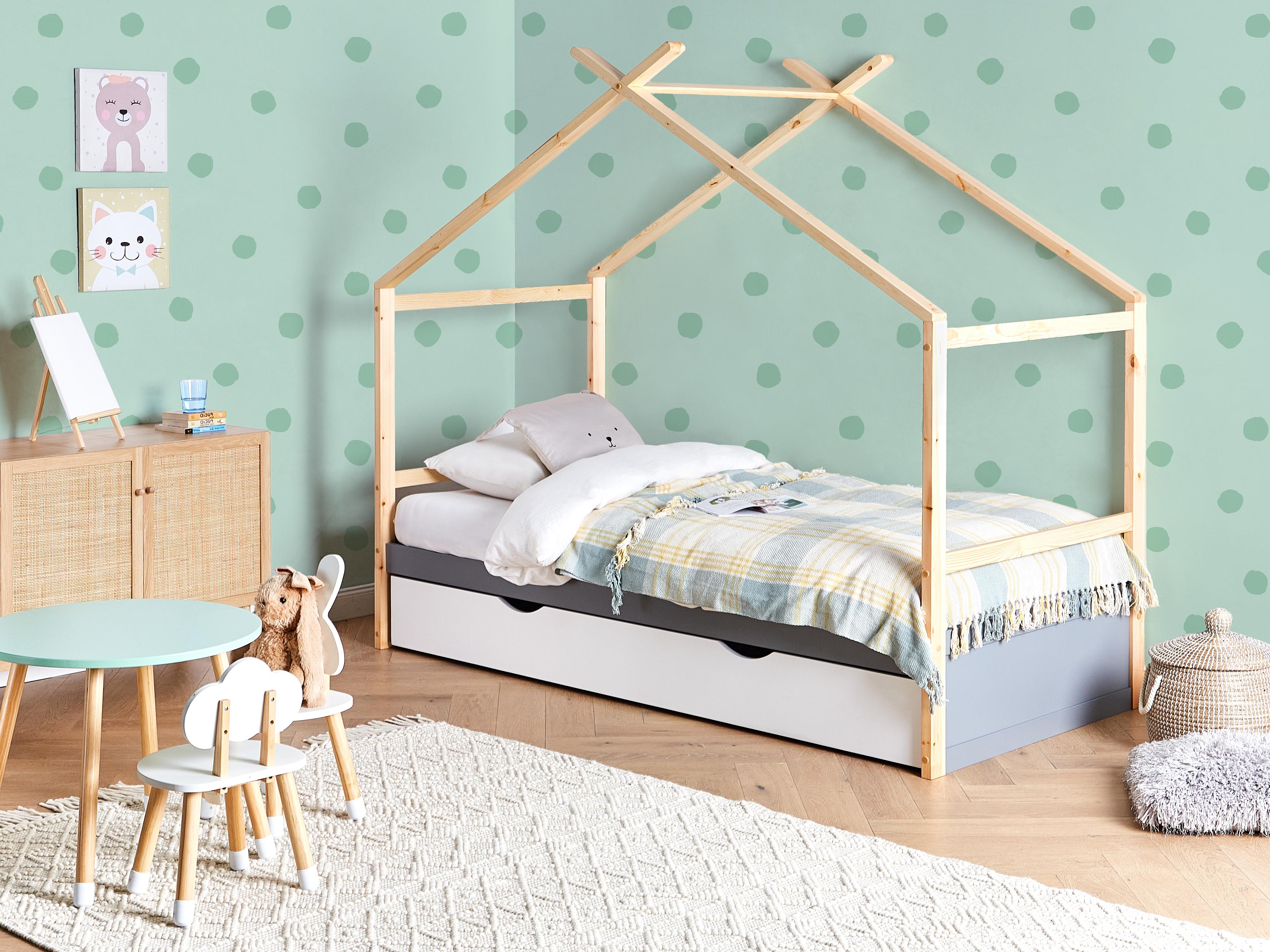 Kids Bed House Pine Wood ORGEVAL 90 x 200 cm (EU Single) with Storage Grey