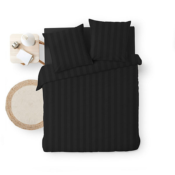 Housse de couette 240x220   2 taies Cléo noir uni microfibre