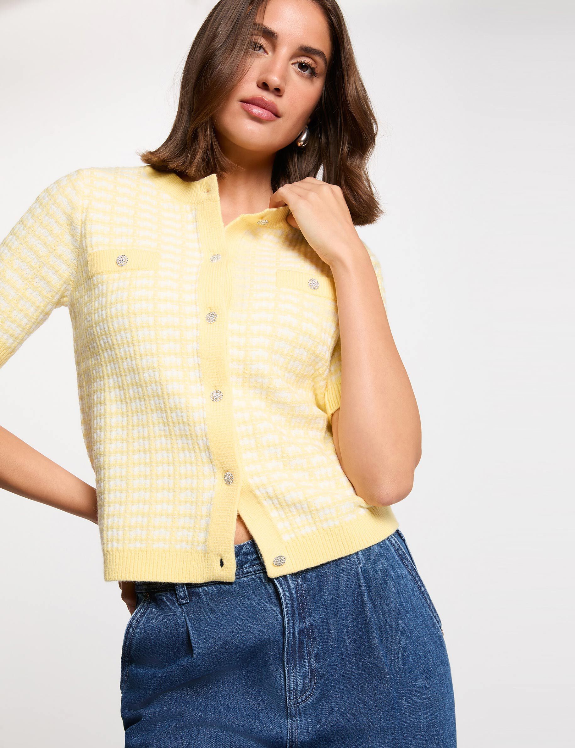 Printed Short-Sleeved Cardigan Light Yellow Women