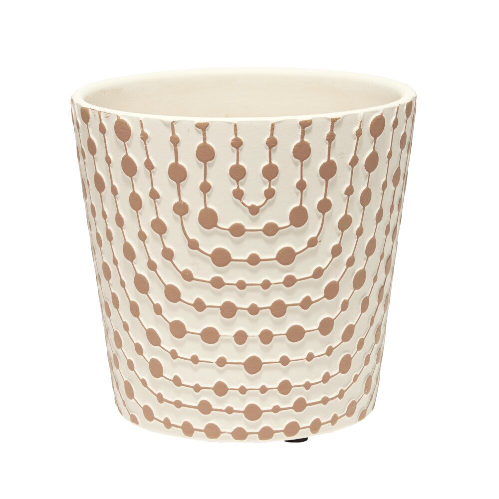 Pot terre cuite beige motifs courbes avec points marron Ø13,5xH13,5cm