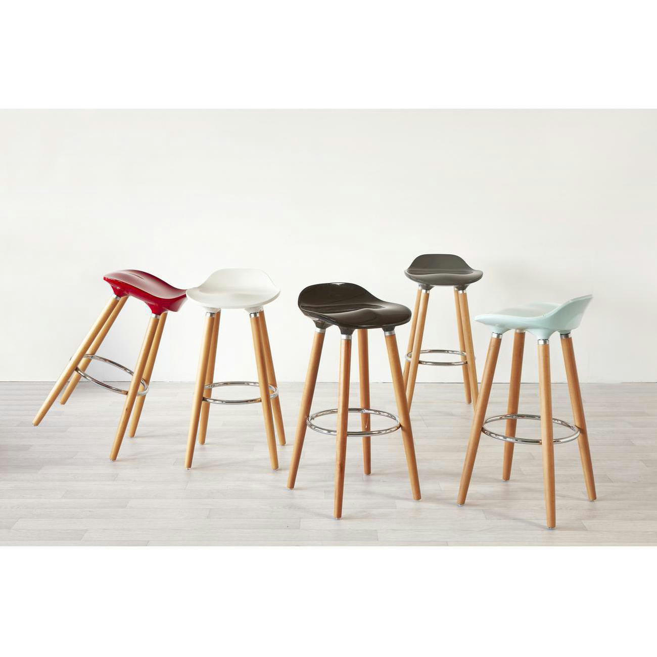 OSLO - Tabouret de bar assise plastique dur bleu pieds bois
