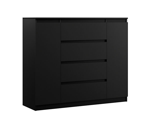 Commode, noir, 140 x 39 x 101 cm, 2 portes, 4 tiroirs