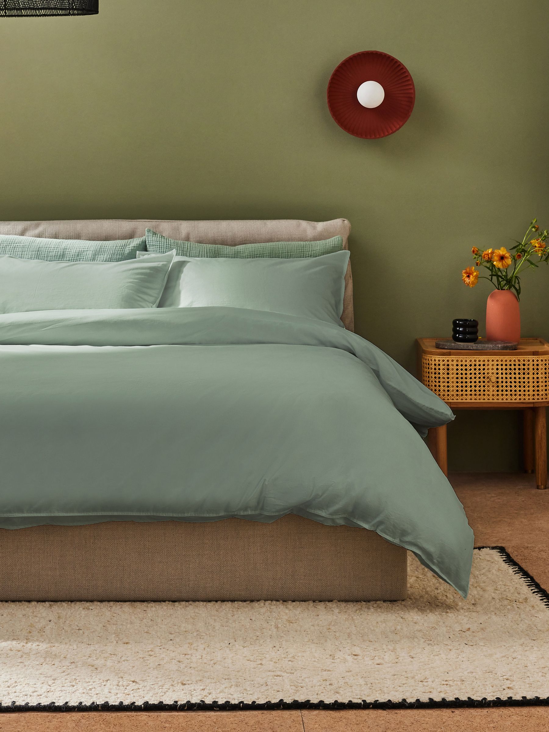 Cosy Washed Cotton Duvet Cover and Pillowcase Set in Sage Green
