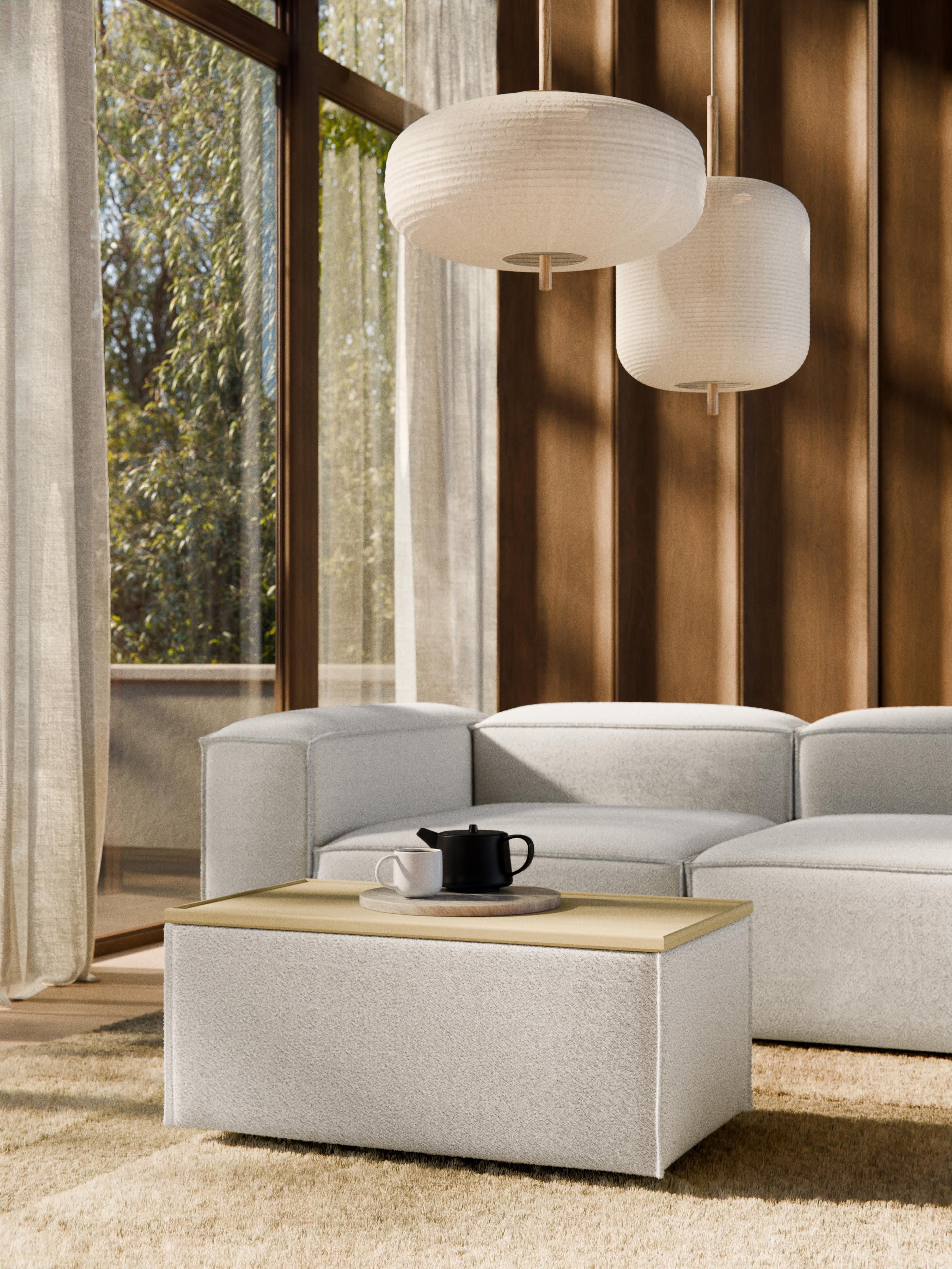 Sofa-Hocker Lennon aus Bouclé mit Stauraum