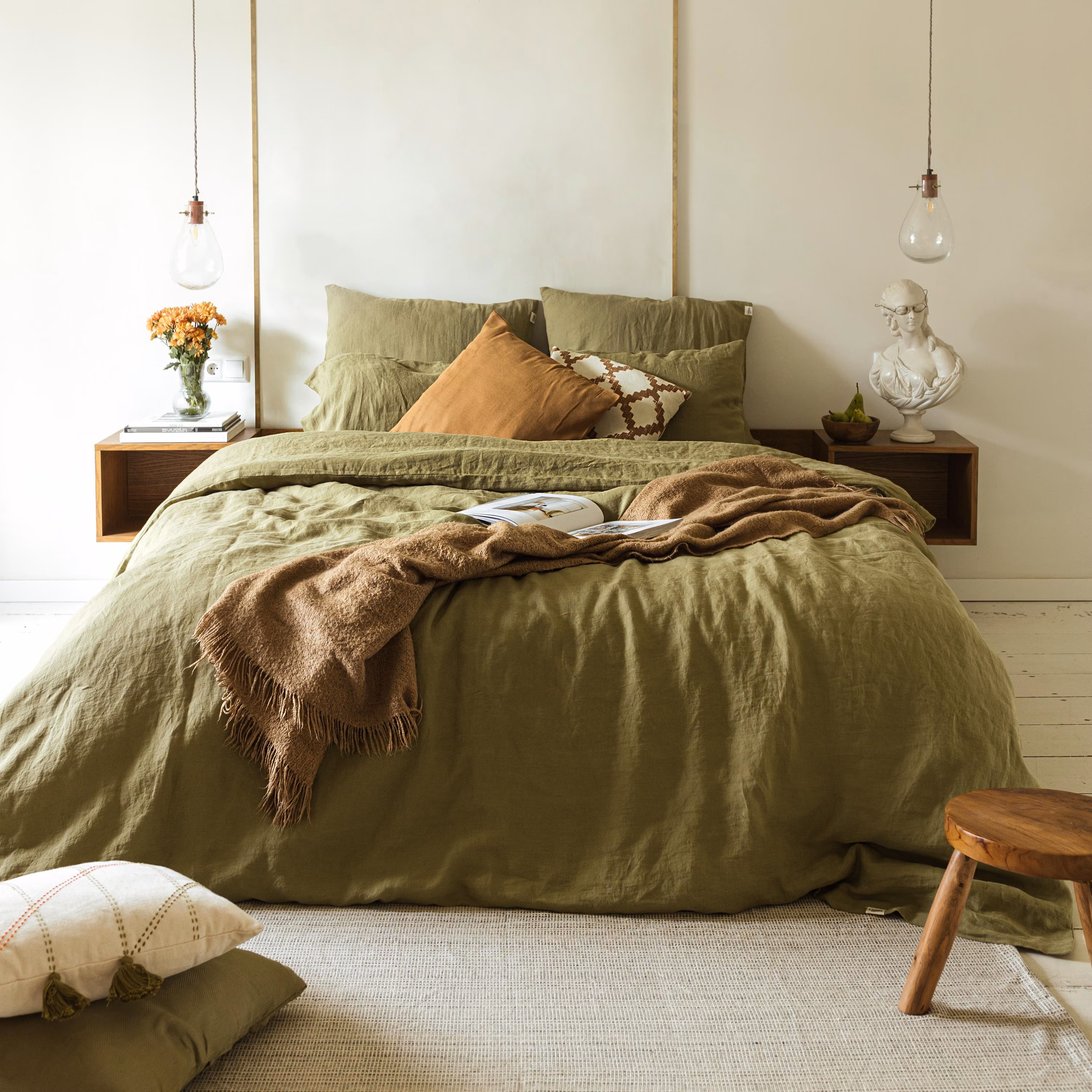 100% natural organic linen bed set: duvet cover and 2 pillowcases, linen bedding set in various colors & queen, king, double, twin sizes