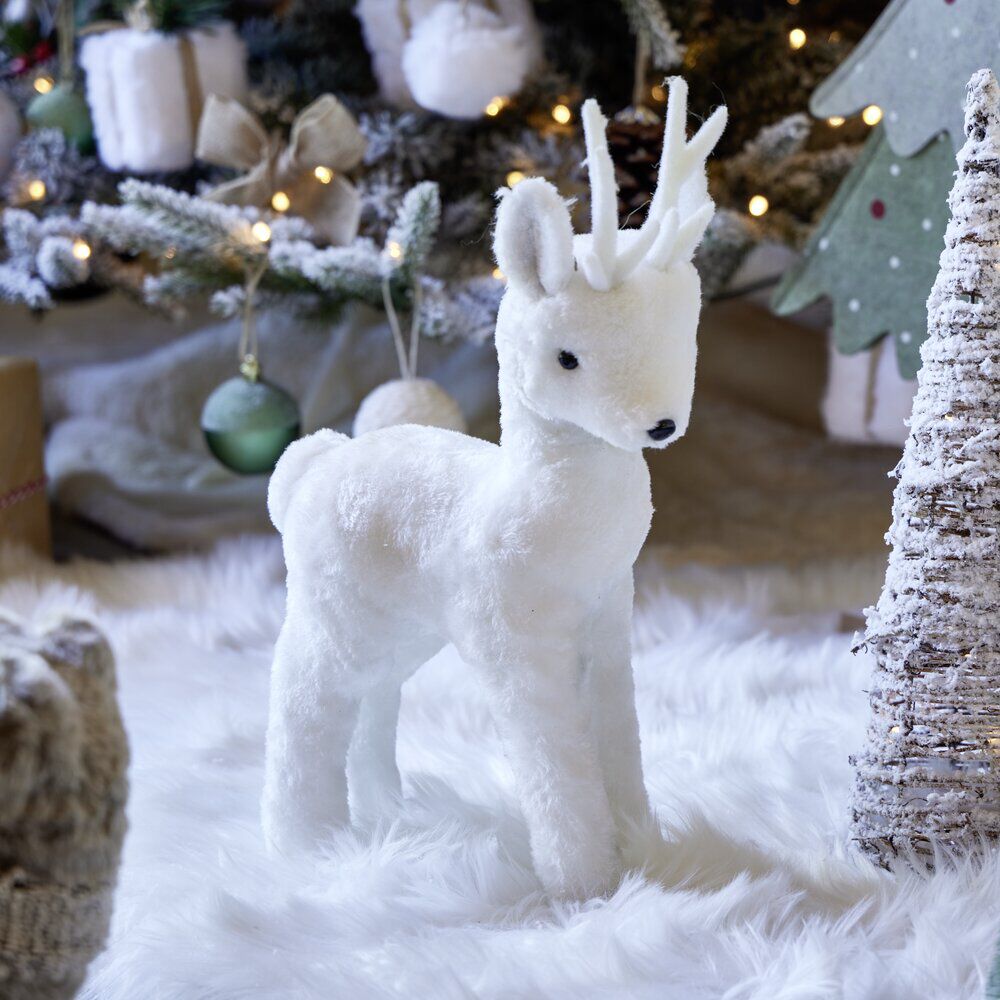Décoration à poser renne debout H36 cm blanc