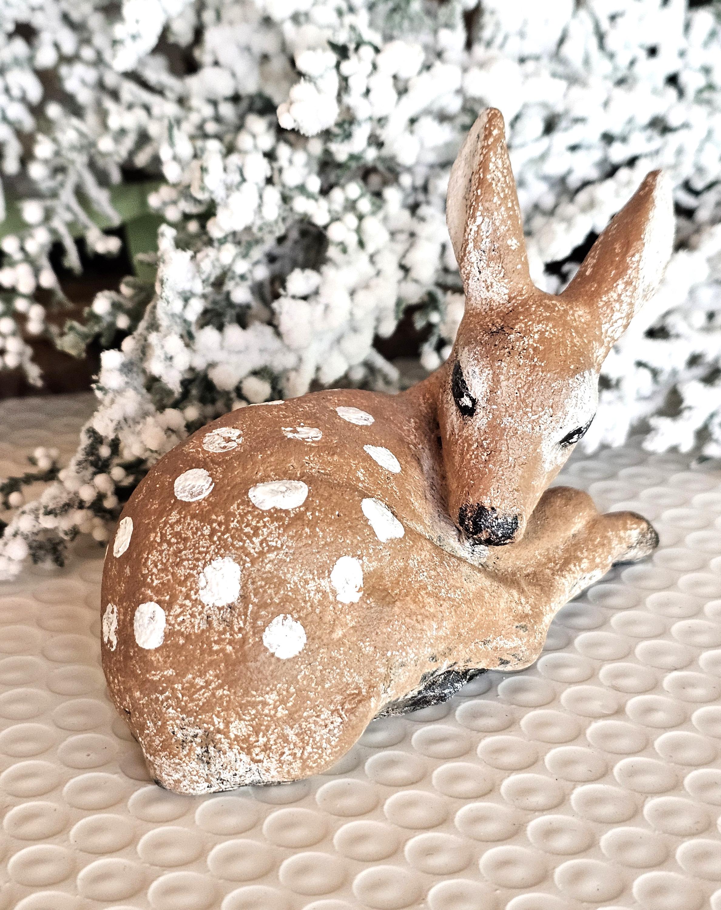 Concrete Spotted Fawn Figurine: Garden Deer Accent