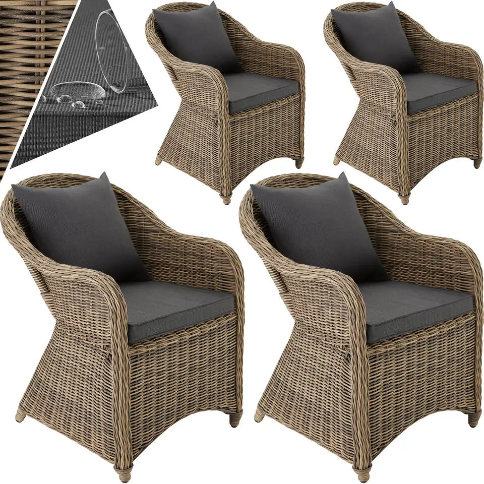 tectake? - 4 Luxe wicker tuinstoelen kussens - natuur / beige - 403573