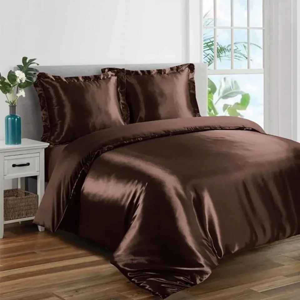 Glanzend Satijnen Dekbedovertrek Beauty Silk Bruin-1-persoons (140...