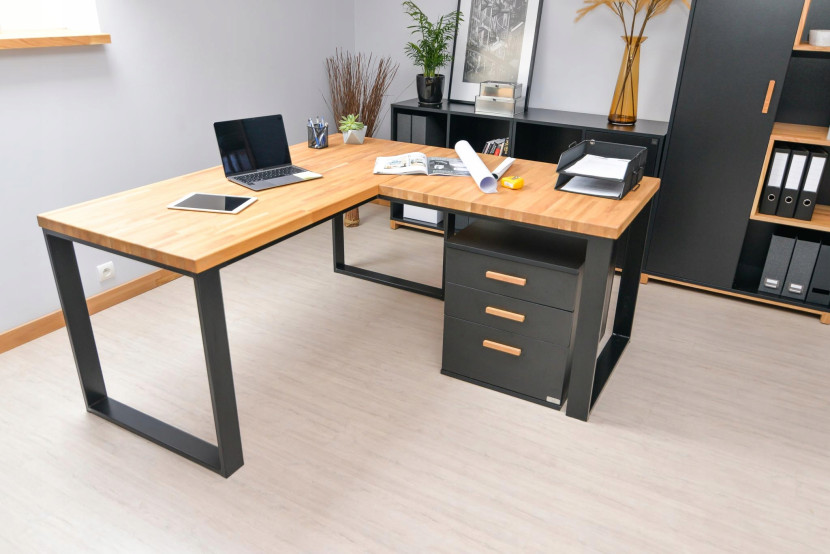 Biurko Narożne Loft Eleganckie 200x70 cm w Kolorze Czarnym