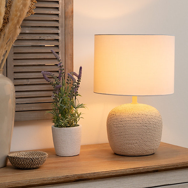 Lampe Davia - beige et blanc - céramique H40 cm - Atmosphera