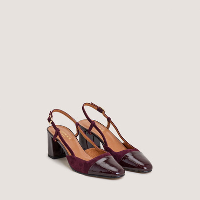 Slingbacks à talonsen vernis et velours bordeaux | DHAPOP