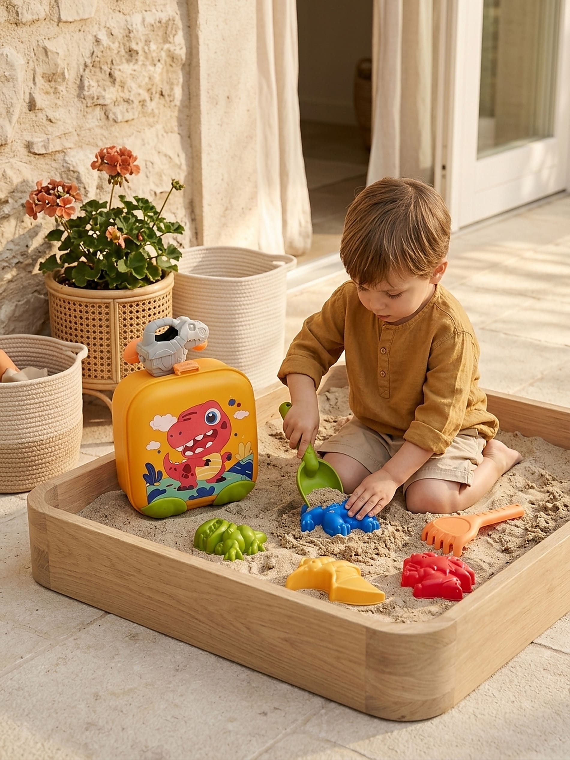 Zestaw zabawek do piasku w walizce z motywem dinozaura 8 pack