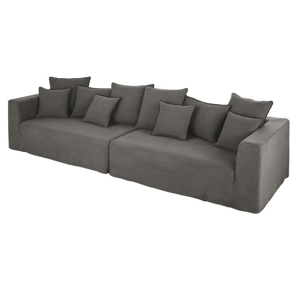 Gipsy - Canapé 5 places en lin supérieur gris