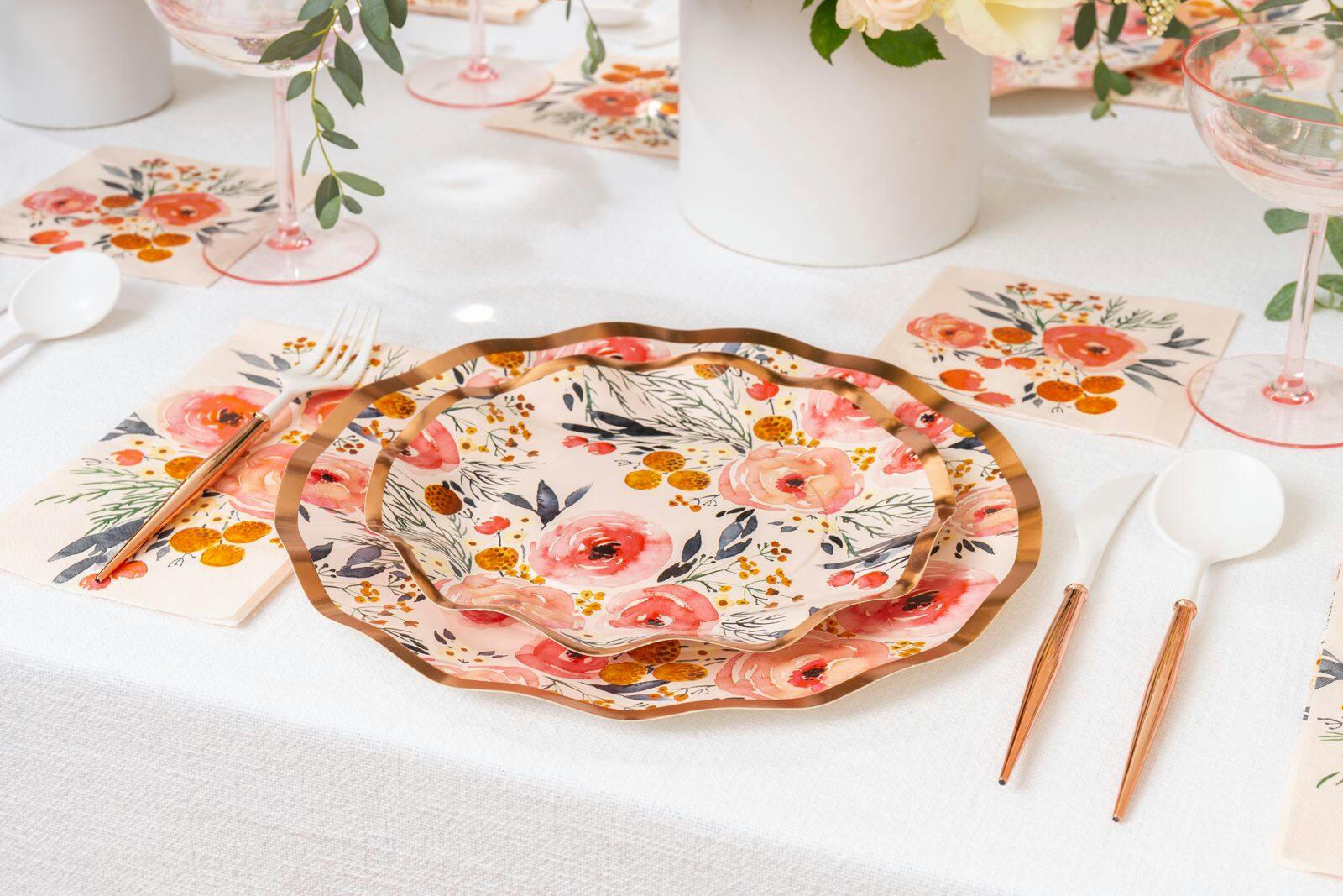 Sophistiplate Blush Bouquet Rectangle Paper Disposable Guest Towel Napkins, Pink, 8-in, 20-pk, 3-ply, for Bridal Shower/Brunch/Mother's Day/Easter