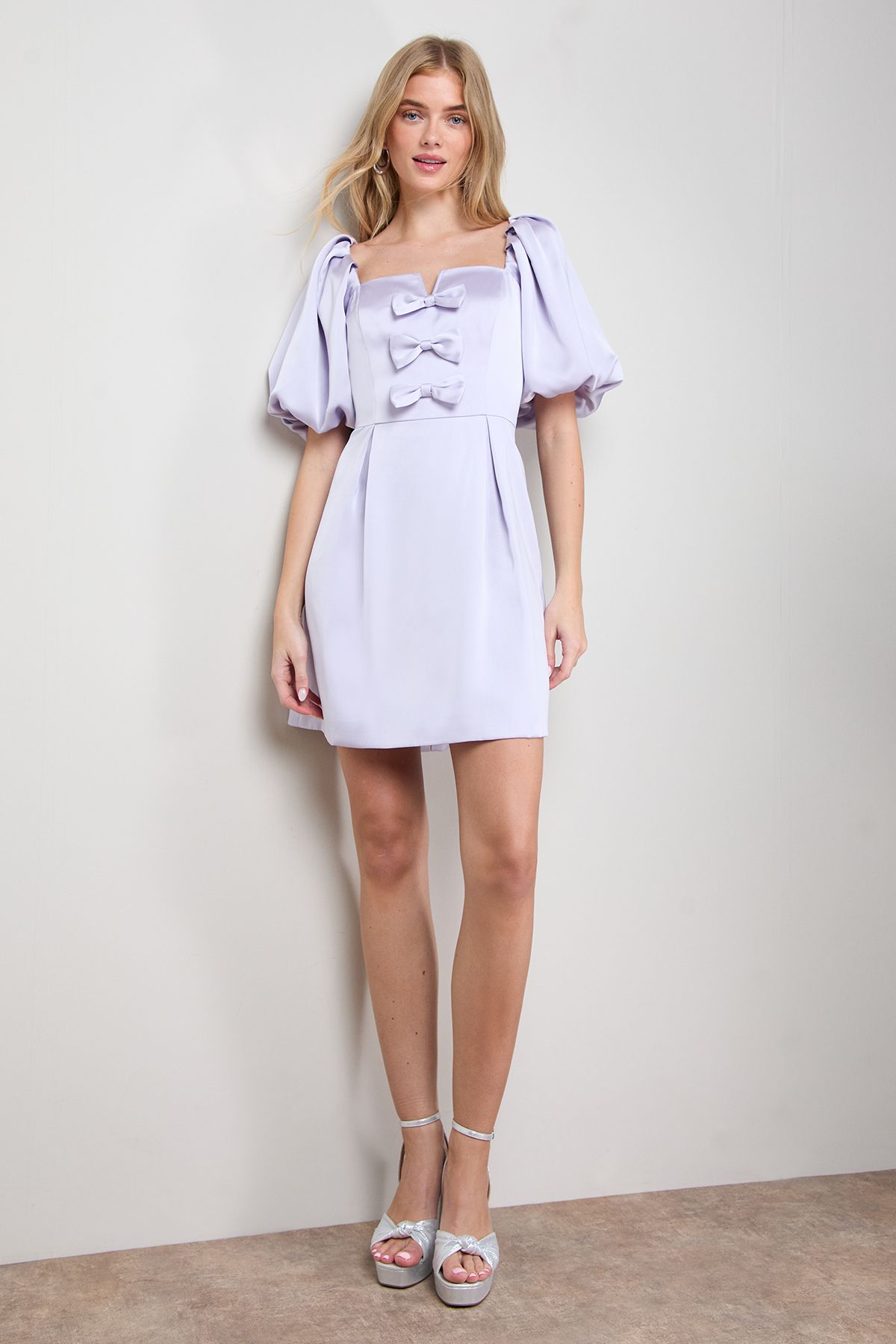 Oasis Satin Bow Front Square Neck Mini Dress