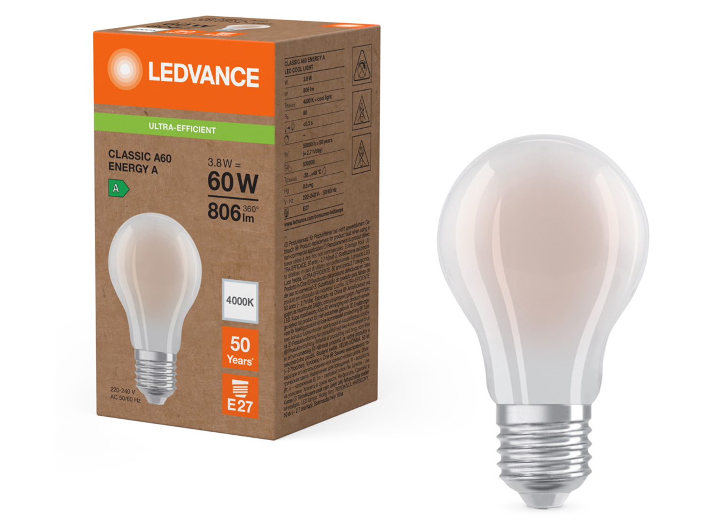 Żarówka LED BańkaE27 3,8W z neutralną barwą światła